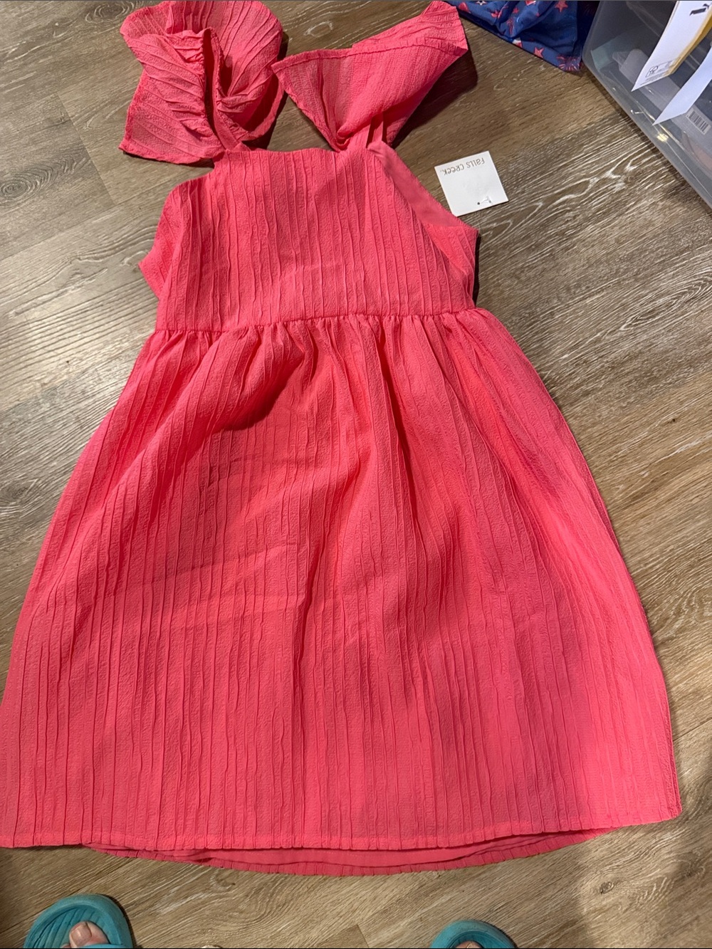 Girls Size 14 Falls Creek Coral Pink Ruffle Strap Kids Dress
